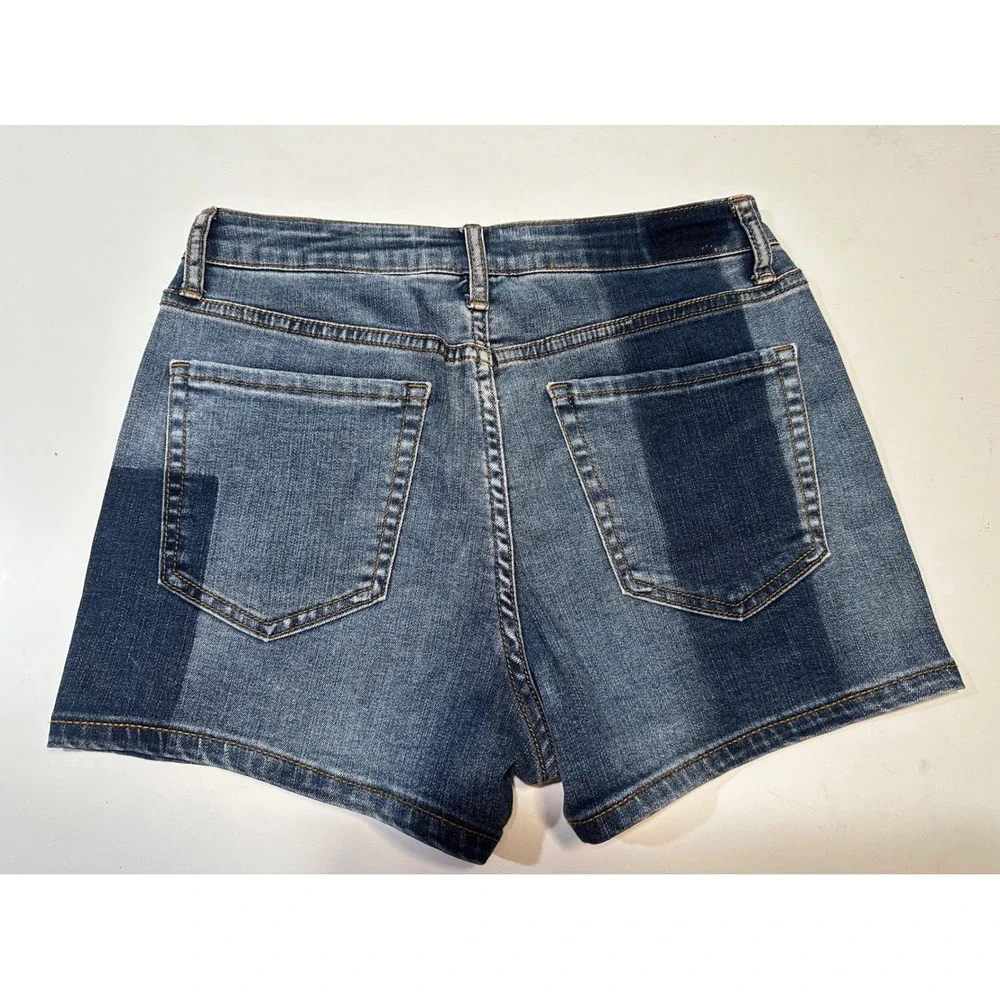 Aeropostale Patchwork Denim Shorts Women Sz 6 Blue High Waisted Midi Colorblock